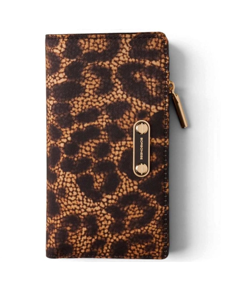 Borbonese Medium Zip Around Wallet Women Corteccia in Tecno Leopard Fabric with Zip-Around Closure