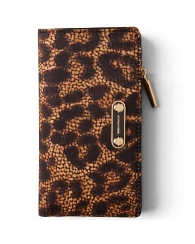 Borbonese Medium Zip Around Wallet Women Corteccia in Tecno Leopard Fabric with Zip-Around Closure