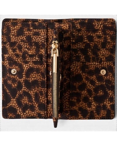 Borbonese Medium Zip Around Wallet Women Corteccia in Tecno Leopard Fabric with Zip-Around Closure