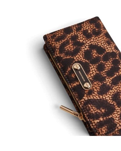 Borbonese Medium Zip Around Wallet Women Corteccia in Tecno Leopard Fabric with Zip-Around Closure