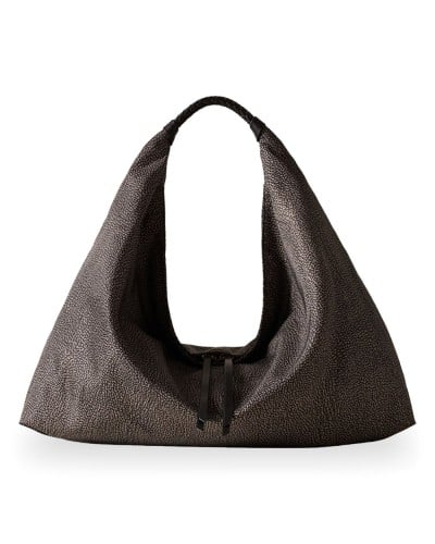 Borbonese Bolso Hobo M. Mujer Catrame en Tejido Reciclado y Piel Estampado OP con Bandolera