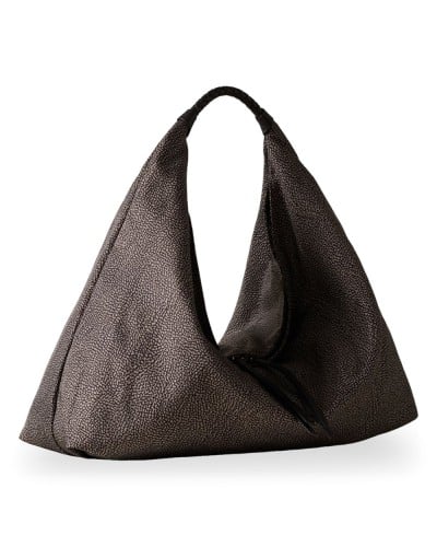 Borbonese Bolso Hobo M. Mujer Catrame en Tejido Reciclado y Piel Estampado OP con Bandolera