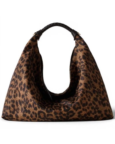 Borbonese Bolso Hobo M. Mujer Corteccia en Tejido Tecno Leopard y Piel con Bandolera