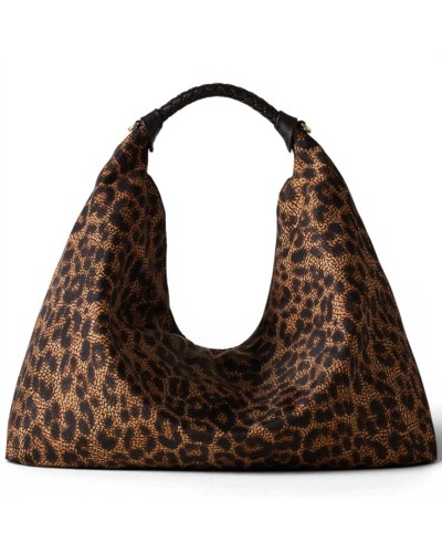 Borbonese Bolso Hobo M. Mujer Corteccia en Tejido Tecno Leopard y Piel con Bandolera