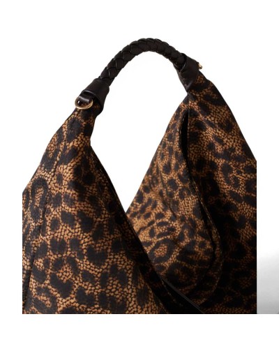 Borbonese Bolso Hobo M. Mujer Corteccia en Tejido Tecno Leopard y Piel con Bandolera