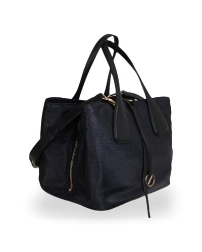 Borbonese Bolso Bauletto M. Mujer Dark Black en Tejido Reciclado y Piel Estampado OP con Bandolera Extraíble