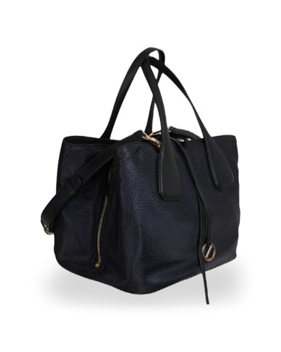 Borbonese Bolso Bauletto M. Mujer Dark Black en Tejido Reciclado y Piel Estampado OP con Bandolera Extraíble