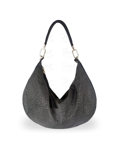 Borbonese Bolso Hobo M. Mujer Catrame en Tejido Reciclado y Piel Estampado OP con Bandolera