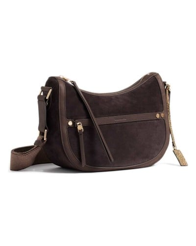 Borbonese Bolso Luna S. Mujer Caffè / Cacao en Serraje y Piel Estampada con Asa y Bandolera