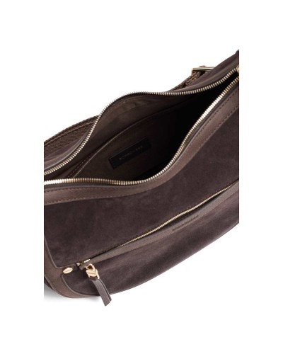 Borbonese Bolso Luna S. Mujer Caffè / Cacao en Serraje y Piel Estampada con Asa y Bandolera