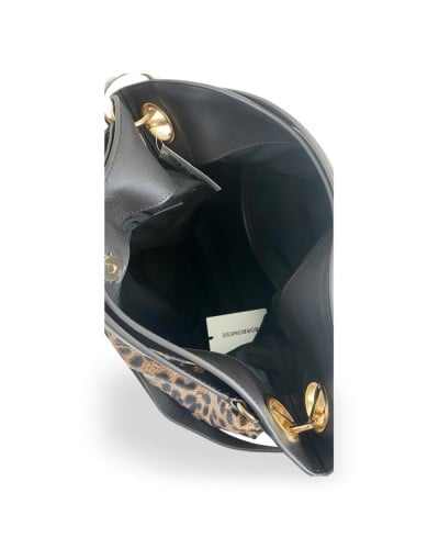 Borbonese Bolso London L. Mujer Corteccia en Tejido Tecno Leopard y Piel con Bandolera Extraíble