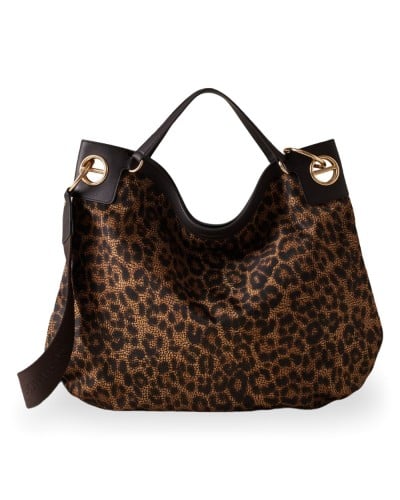 Borbonese Bolso London L. Mujer Corteccia en Tejido Tecno Leopard y Piel con Bandolera Extraíble