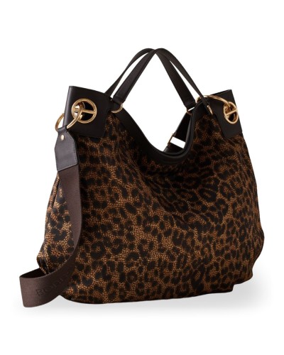 Borbonese Bolso London L. Mujer Corteccia en Tejido Tecno Leopard y Piel con Bandolera Extraíble