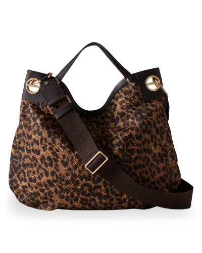 Borbonese Bolso London L. Mujer Corteccia en Tejido Tecno Leopard y Piel con Bandolera Extraíble