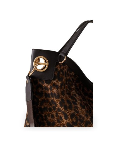 Borbonese Bolso London L. Mujer Corteccia en Tejido Tecno Leopard y Piel con Bandolera Extraíble