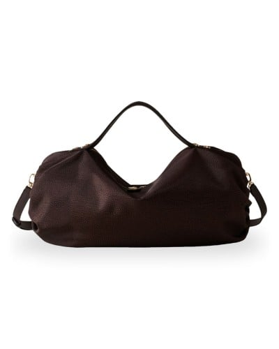 Borbonese Bolso Bauletto L. Mujer Cioccolato en Tejido Reciclado y Piel Estampado OP con Bandolera Extraíble