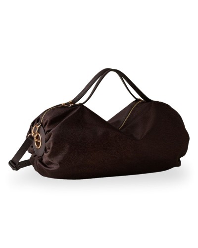 Borbonese Bolso Bauletto L. Mujer Cioccolato en Tejido Reciclado y Piel Estampado OP con Bandolera Extraíble