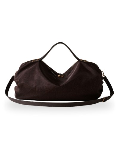 Borbonese Bolso Bauletto L. Mujer Cioccolato en Tejido Reciclado y Piel Estampado OP con Bandolera Extraíble