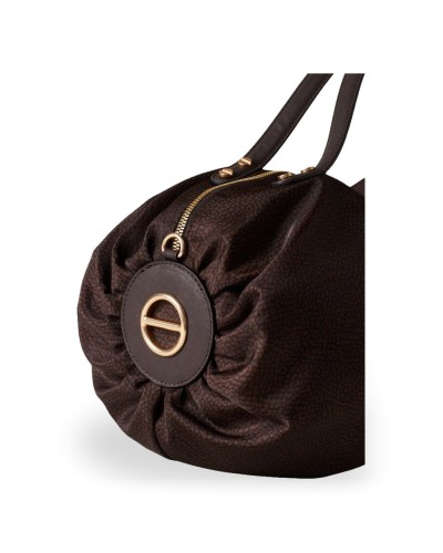 Borbonese Bolso Bauletto L. Mujer Cioccolato en Tejido Reciclado y Piel Estampado OP con Bandolera Extraíble