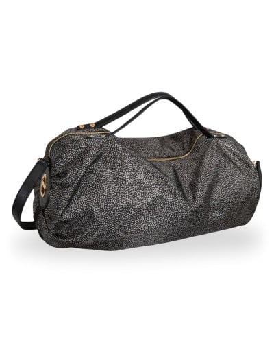 Borbonese Bolso Bauletto L. Mujer Catrame en Tejido Reciclado y Piel Estampado OP con Bandolera Extraíble