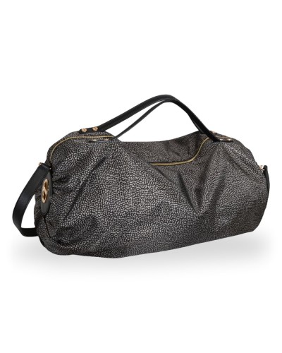 Borbonese Bolso Bauletto L. Mujer Catrame en Tejido Reciclado y Piel Estampado OP con Bandolera Extraíble