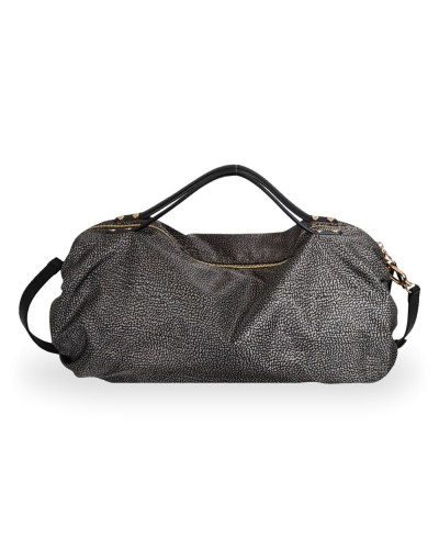 Borbonese Bolso Bauletto L. Mujer Catrame en Tejido Reciclado y Piel Estampado OP con Bandolera Extraíble