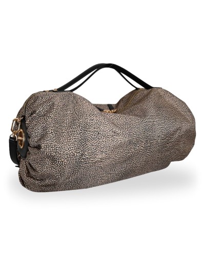 Borbonese Bolso Bauletto L. Mujer OP Naturale / Nero en Tejido Reciclado y Piel Estampado OP con Bandolera Extraíble