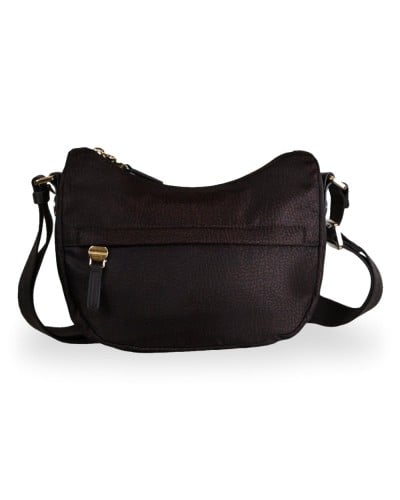 Borbonese Bolso Luna XS Mujer Cioccolato en Tejido Reciclado y Piel Estampado OP con Asa y Bandolera