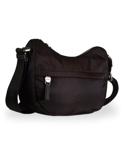 Borbonese Bolso Luna XS Mujer Cioccolato en Tejido Reciclado y Piel Estampado OP con Asa y Bandolera