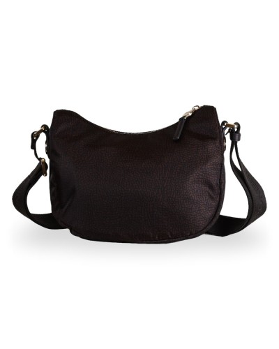Borbonese Bolso Luna XS Mujer Cioccolato en Tejido Reciclado y Piel Estampado OP con Asa y Bandolera