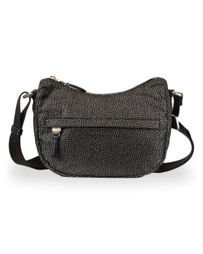 Borbonese Bolso Luna XS Mujer Catrame en Tejido Reciclado y Piel Estampado OP con Asa y Bandolera