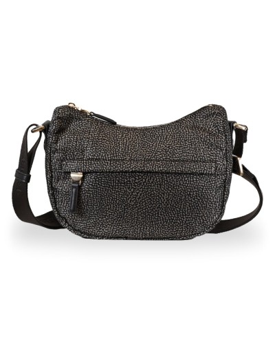 Borbonese Bolso Luna XS Mujer Catrame en Tejido Reciclado y Piel Estampado OP con Asa y Bandolera