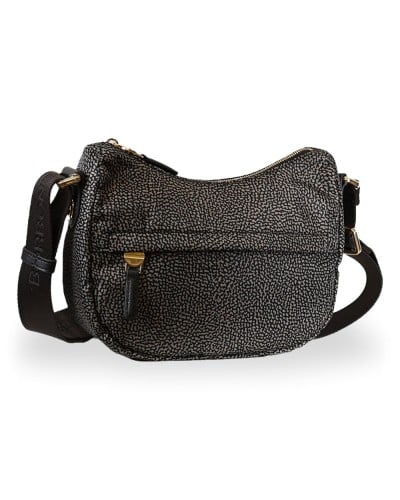 Borbonese Bolso Luna XS Mujer Catrame en Tejido Reciclado y Piel Estampado OP con Asa y Bandolera