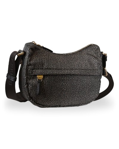 Borbonese Bolso Luna XS Mujer Catrame en Tejido Reciclado y Piel Estampado OP con Asa y Bandolera
