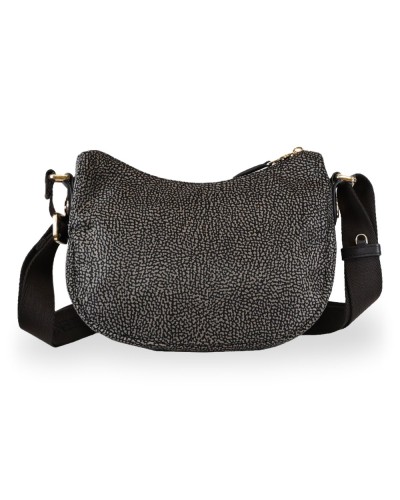 Borbonese Bolso Luna XS Mujer Catrame en Tejido Reciclado y Piel Estampado OP con Asa y Bandolera