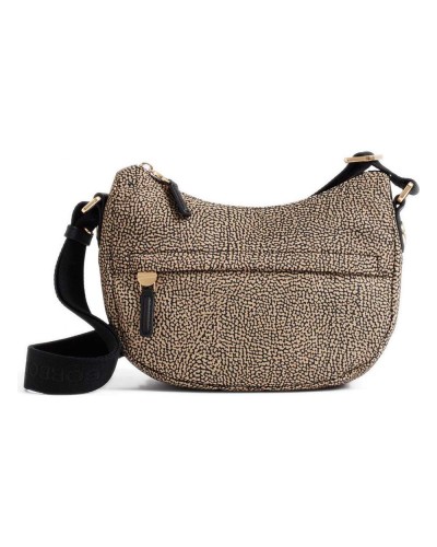 Borbonese Bolso Luna XS Mujer OP Naturale / Nero en Tejido Reciclado y Piel Estampado OP con Asa y Bandolera