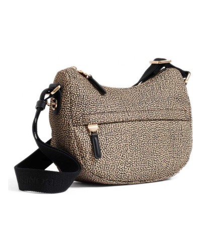 Borbonese Bolso Luna XS Mujer OP Naturale / Nero en Tejido Reciclado y Piel Estampado OP con Asa y Bandolera