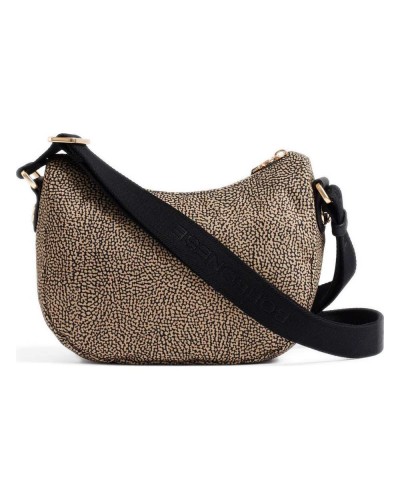 Borbonese Bolso Luna XS Mujer OP Naturale / Nero en Tejido Reciclado y Piel Estampado OP con Asa y Bandolera