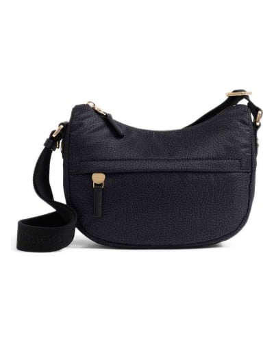 Borbonese Bolso Luna XS Mujer Dark Black en Tejido Reciclado y Piel Estampado OP con Asa y Bandolera