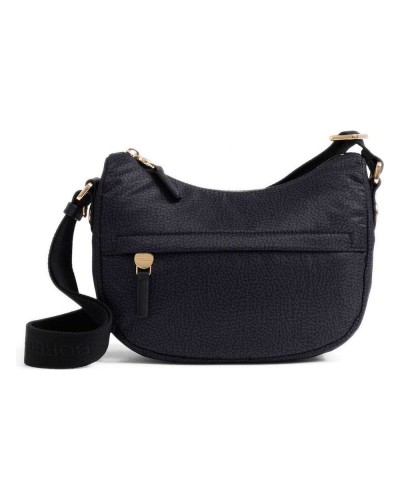 Borbonese Bolso Luna XS Mujer Dark Black en Tejido Reciclado y Piel Estampado OP con Asa y Bandolera
