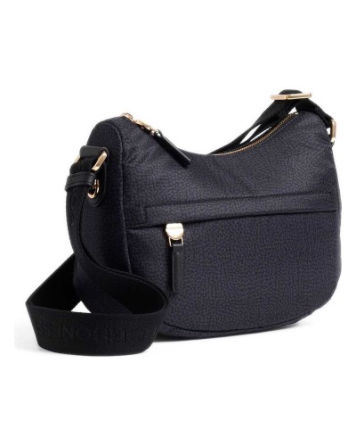 Borbonese Bolso Luna XS Mujer Dark Black en Tejido Reciclado y Piel Estampado OP con Asa y Bandolera