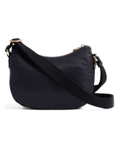 Borbonese Bolso Luna XS Mujer Dark Black en Tejido Reciclado y Piel Estampado OP con Asa y Bandolera