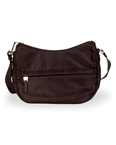 Borbonese Bolso Luna Small Mujer Cioccolato en Tejido Reciclado y Piel Estampado OP con Asa y Bandolera