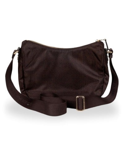 Borbonese Bolso Luna Small Mujer Cioccolato en Tejido Reciclado y Piel Estampado OP con Asa y Bandolera