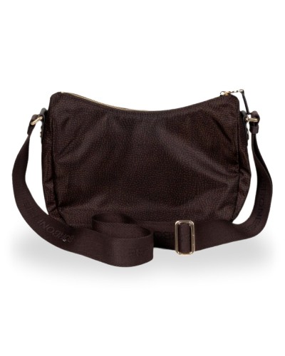 Borbonese Bolso Luna Small Mujer Cioccolato en Tejido Reciclado y Piel Estampado OP con Asa y Bandolera