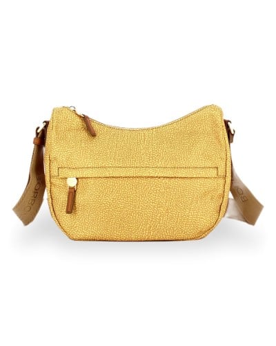 Borbonese Bolso Luna Small Mujer Curry en Tejido Reciclado y Piel Estampado OP con Asa y Bandolera