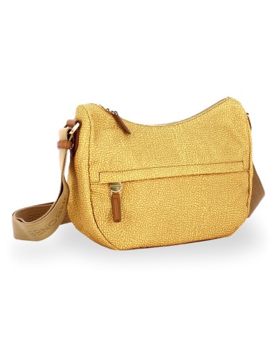 Borbonese Bolso Luna Small Mujer Curry en Tejido Reciclado y Piel Estampado OP con Asa y Bandolera