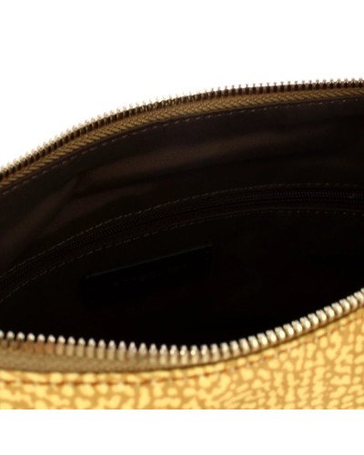 Borbonese Bolso Luna Small Mujer Curry en Tejido Reciclado y Piel Estampado OP con Asa y Bandolera