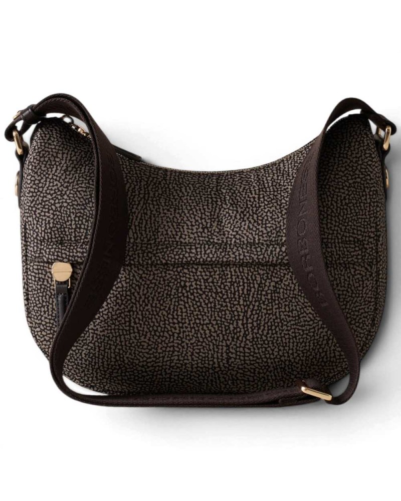 Borbonese Bolso Luna Small Mujer Catrame en Tejido Reciclado y Piel Estampado OP con Asa y Bandolera