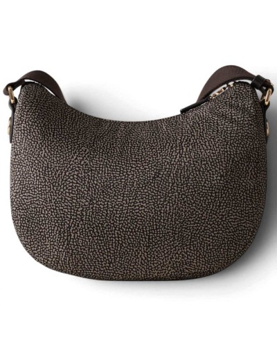 Borbonese Bolso Luna Small Mujer Catrame en Tejido Reciclado y Piel Estampado OP con Asa y Bandolera